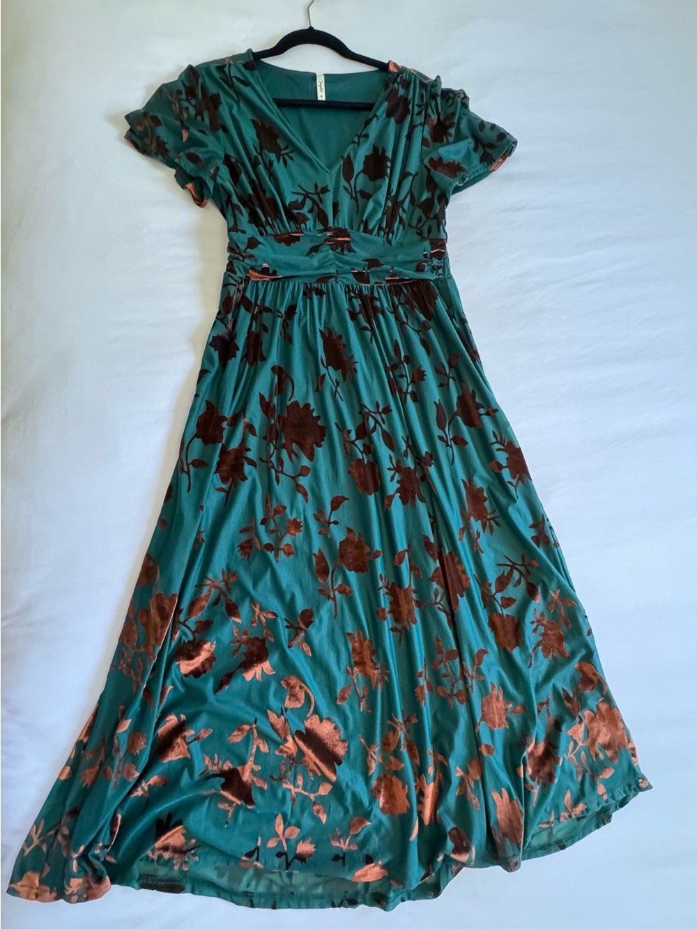 Green Floral Maxi Dress with Copper Accents - Stylish Women's Dress